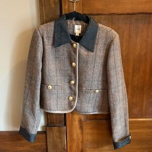 Anthropologie Herringbone Blazer with Dark Collar